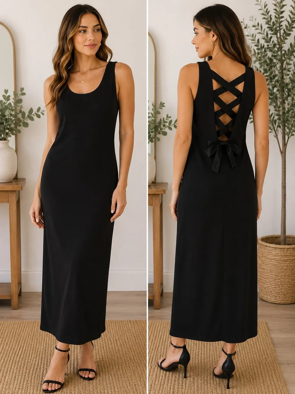 Laundry By Shelli Segal Black Sleeveless Maxi Dress with Crisscross Back - Picture 1 of 6